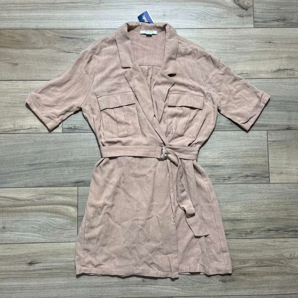 Favlux Fashion Womens‎ Linen Blend Belted Wrap Mini Dress Size Small Maple Tan